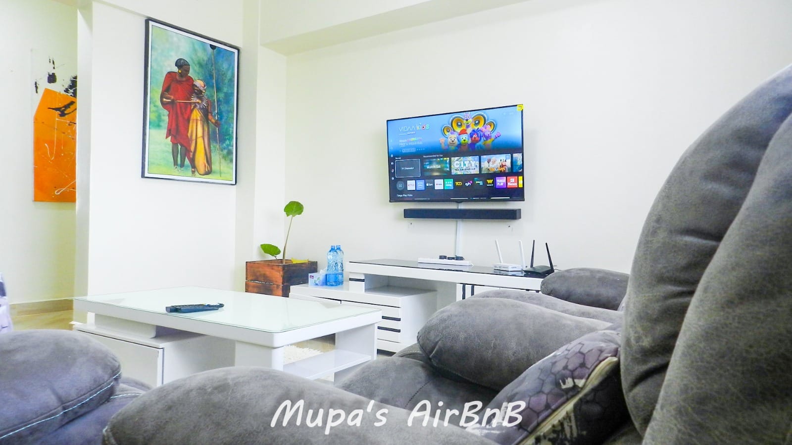 Spacious luxury Airbnb living room at Mupa Condo in Nyahururu, perfect for a Kenya staycation or comfortable BnB experience